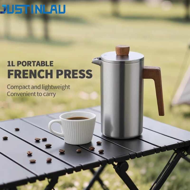 French Press Coffee Maker - Cafetera Francesa de Acero Inoxidable JUSTINLAU