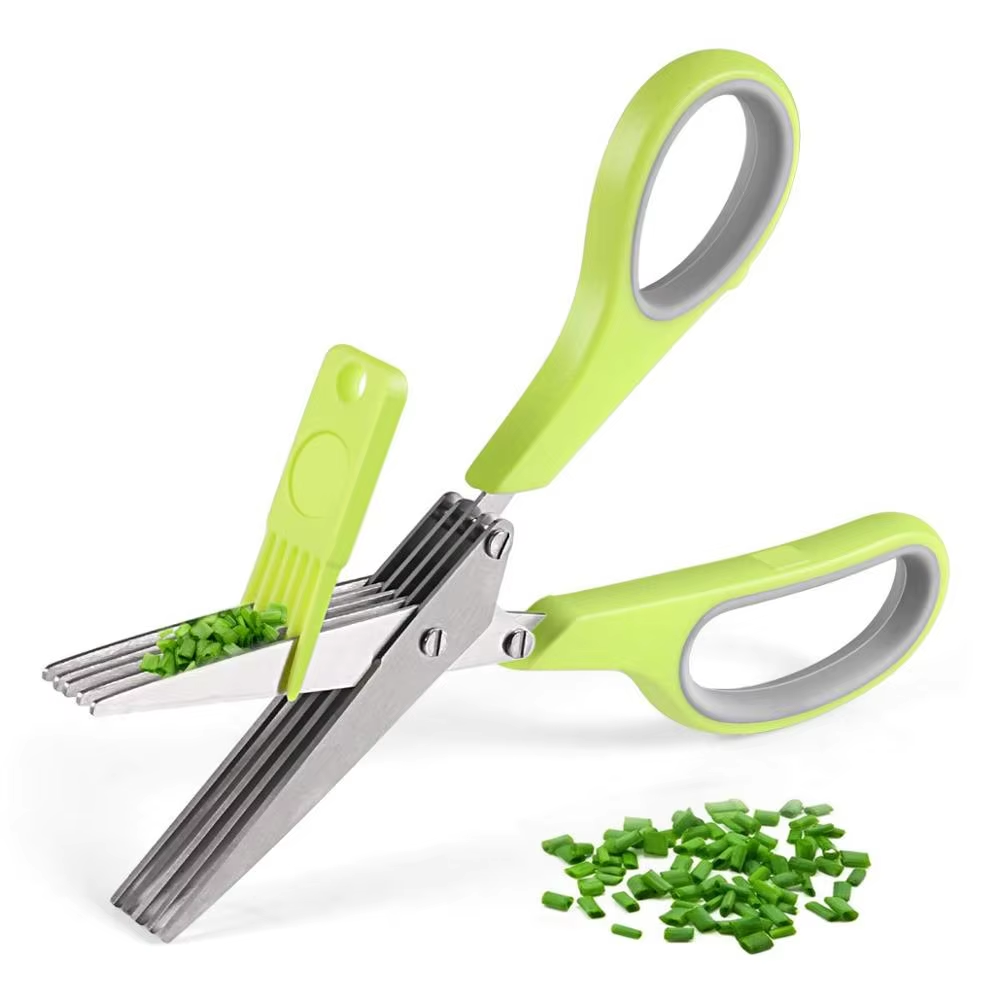 Herb Scissors 5 Blade - Tijeras de acero inoxidable con cepillo