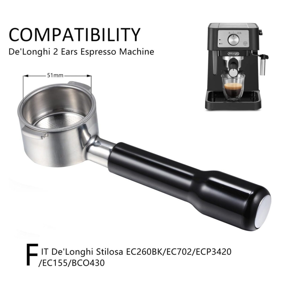 Portafiltro sin fondo de 51mm, - Delonghi Espresso Ecp3420 reseña y precio